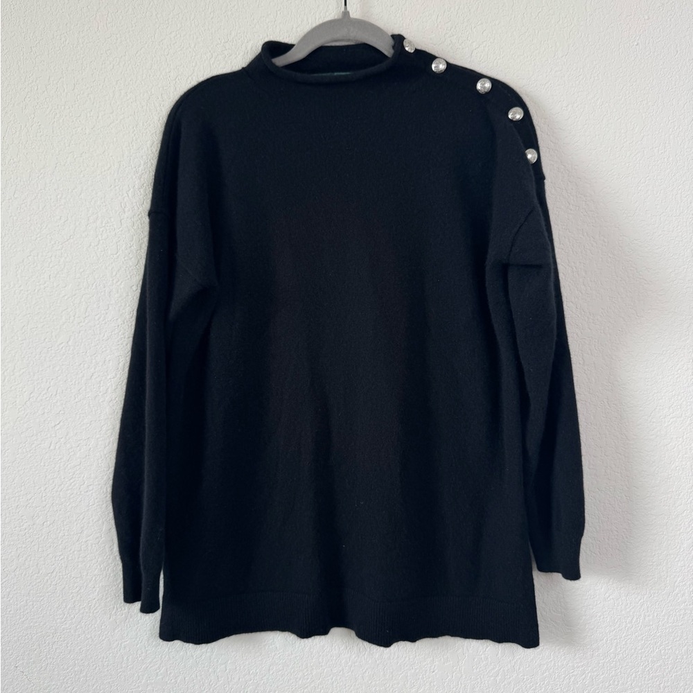 Lauren Ralph Lauren 100% Cashmere Sweater Women’s M Black Button Shoulder Preppy